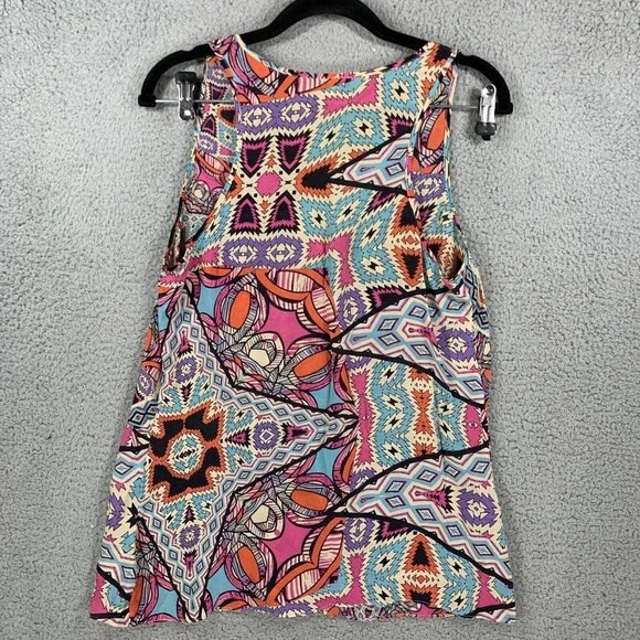 ANTHROPOLOGIE LEIFNOTES GLASS TILES  MULTI COLOR AZTEC PRINT SILK TOP SZ 6 - Picture 2 of 9